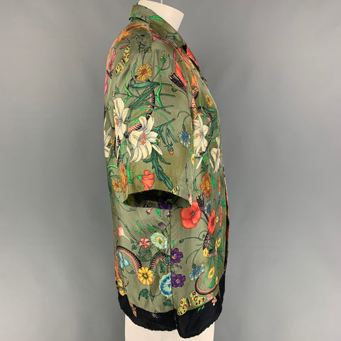 GUCCI Size L Multi-Color Print Silk Camp Short Sleeve Shirt