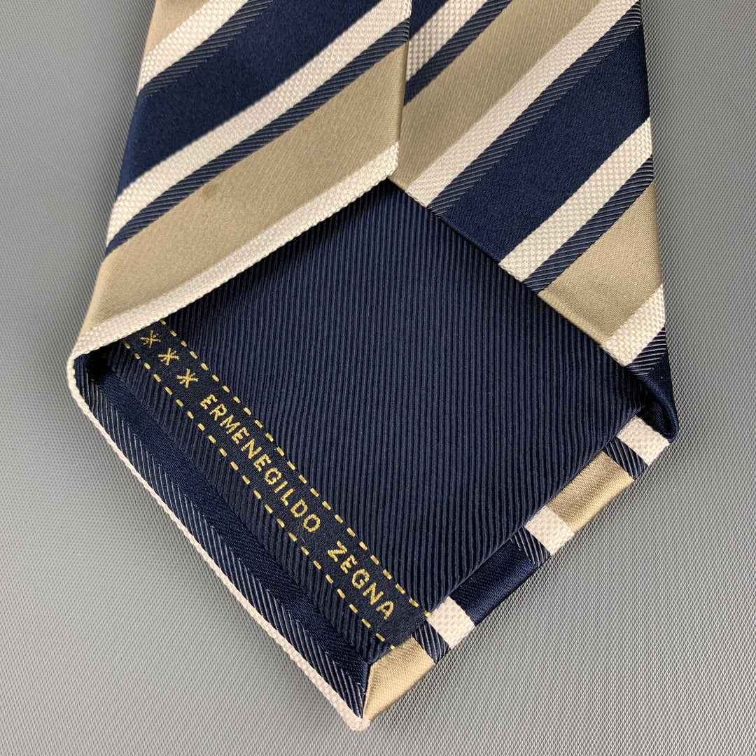ERMENEGILDO ZEGNA Corbata de seda con rayas diagonales azul marino y gris pardo