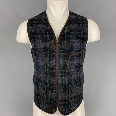 RRL par RALPH LAUREN Taille M Gilet en laine à carreaux bleu et noir