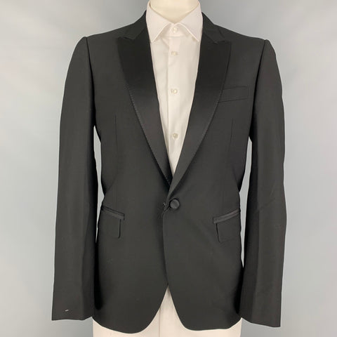 LANVIN Taille 44 Manteau de sport à revers en laine noire