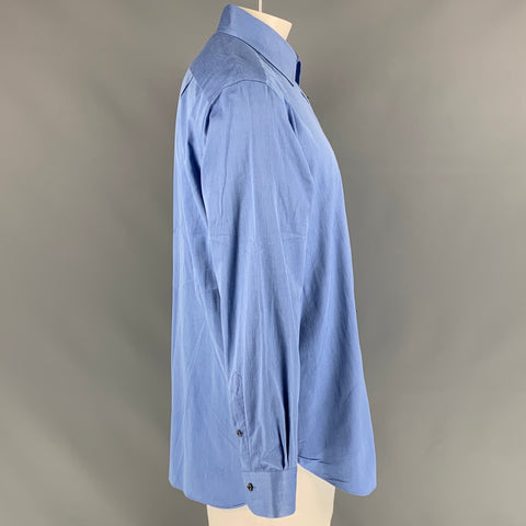 ERMENEGILDO ZEGNA Size XL Blue Solid Cotton Button Down Long Sleeve Shirt