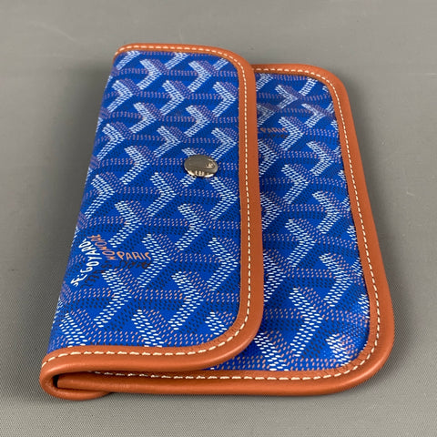 GOYARD Blue Tan Logo Coated Canvas Wallet