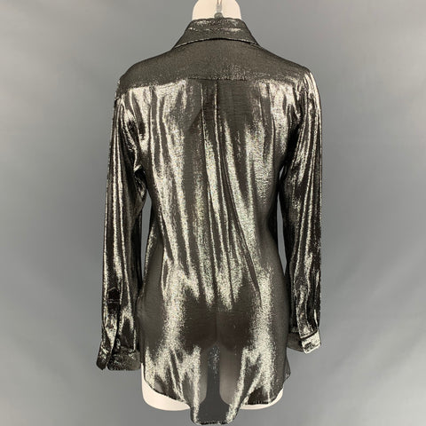 JULIEN DAVID Size L Silver Metallic Silk Blend Blouse