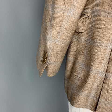 ERMENEGILDO ZEGNA Size 42 Regular Oatmeal Light Grey Plaid Sport Coat