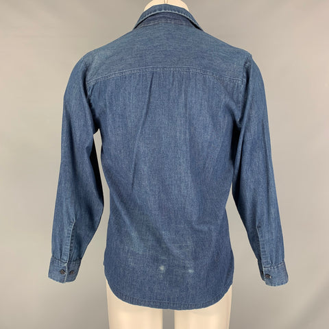 TOMMY ATKINS Size M Blue Solid Cotton Lace Up Long Sleeve Shirt