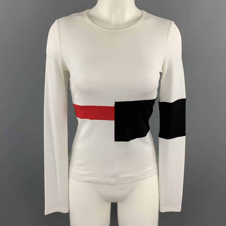 NARCISO RODRIGUEZ Size 6 White Red & Black Color Block Long Sleeve Top