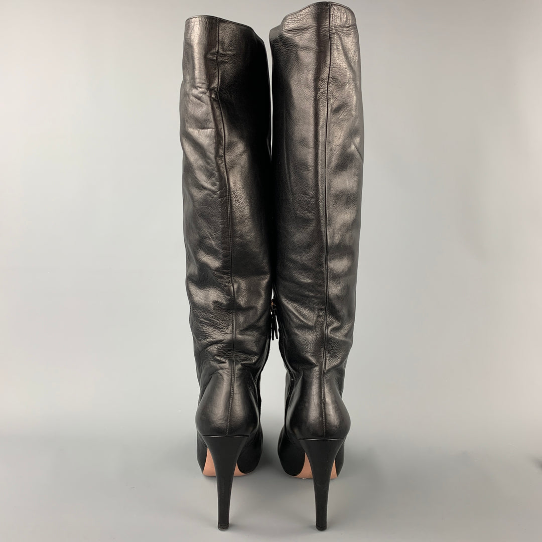 PRADA Size 10 Black Leather Knee High Boots
