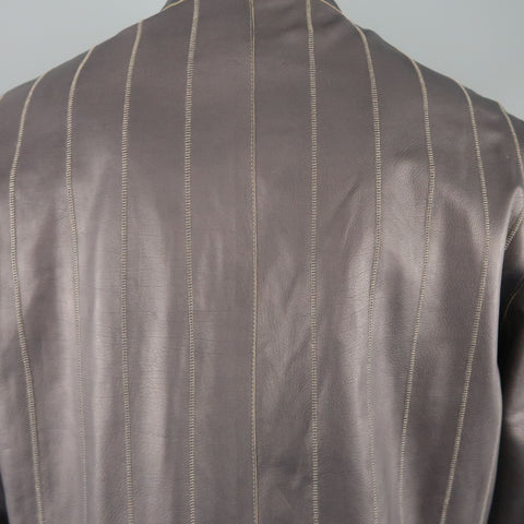 ARMANI COLLEZIONI 40 Purple Stitched Leather Biker Jacket