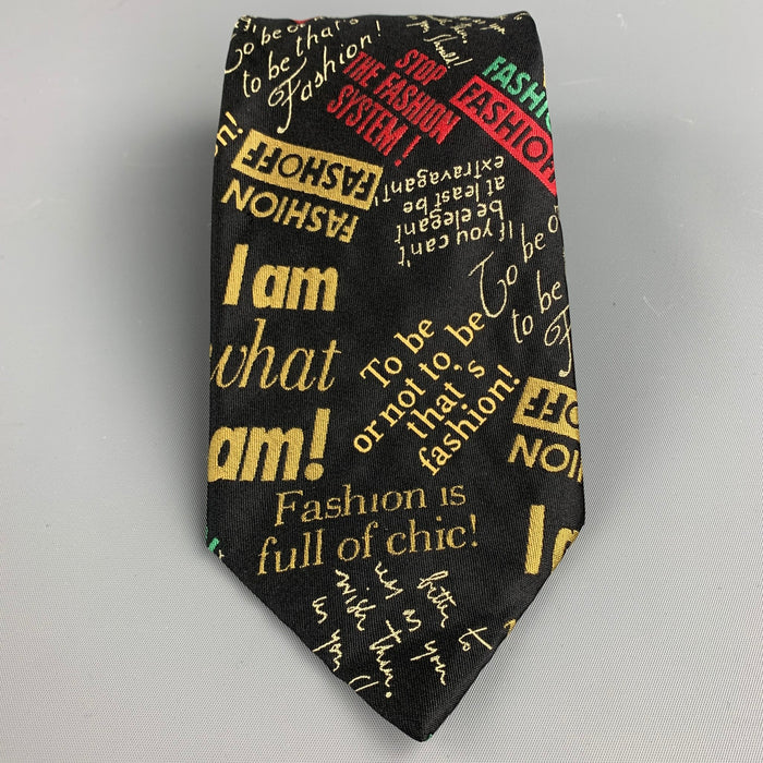 Vintage MOSCHINO - FASHION FASHOFF - Black Writing Print Silk Tie
