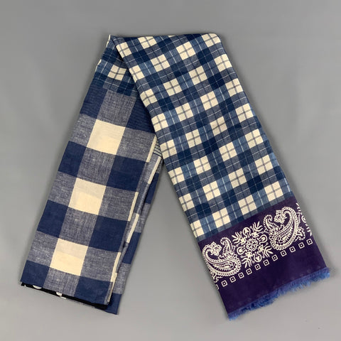 PIERRE-LOUIS MASCIA Bufanda de algodón/seda con estampado azul marino y azul