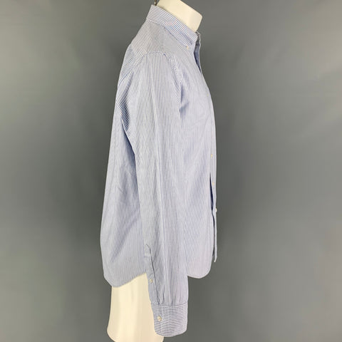 J.CREW Size M Blue White Stripe Cotton Oxford Long Sleeve Shirt