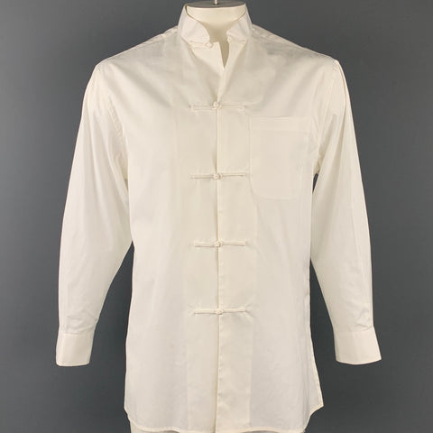 SHANGHAI TANG Camisa Manga Larga Cuello Nehru Algodón Blanco Talla M