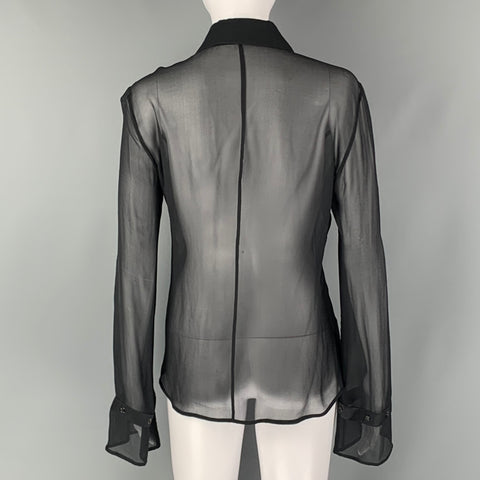 VALENTINO Roma Size 6 Black Silk See Through Laced Blouse