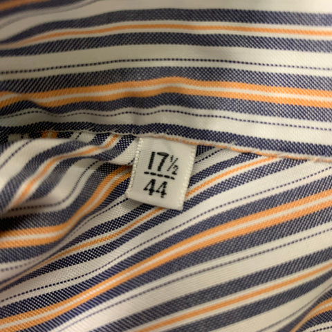 KITON Size XL White & Navy Orange Stripe Cotton Button Down Long Sleeve Shirt