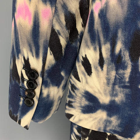 DRIES VAN NOTEN  Size 44 Black Beige Pink Tie Dye Wool Notch Lapel Suit