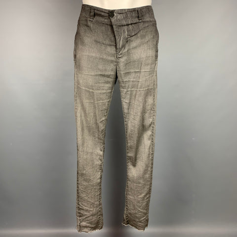 TRANSIT UOMO Talla 34 Pantalones casuales de pierna estrecha de algodón desgastado / ramio gris