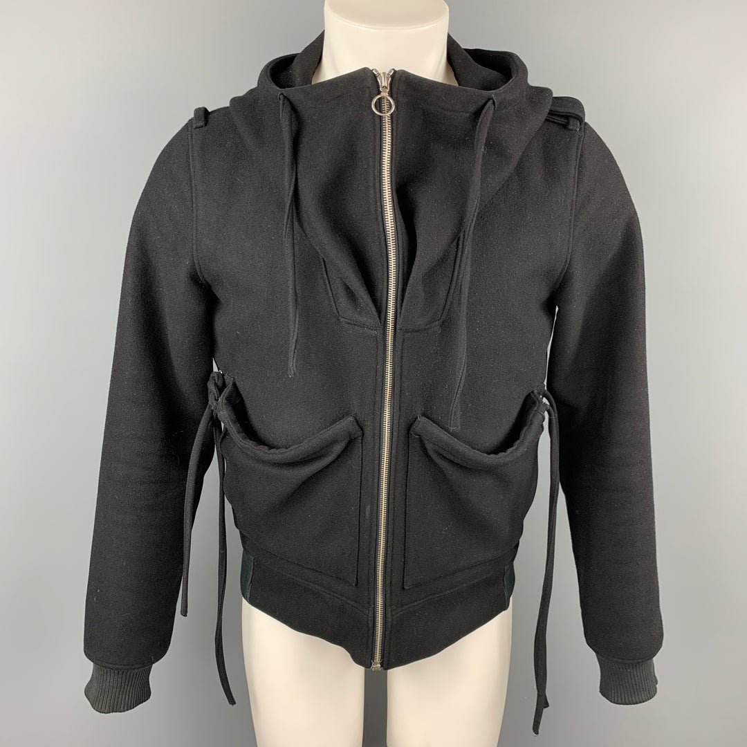 KRIS VAN ASSCHE Size 38 Black Wool Blend Hooded Jacket