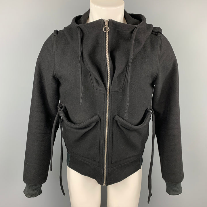KRIS VAN ASSCHE Size 38 Black Wool Blend Hooded Jacket