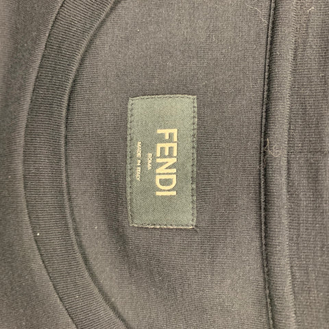 FENDI Size L Black Monster Applique Cotton Crew-Neck T-shirt