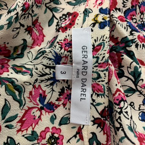 GERARD DAREL Size L Multi-Color Viscose Floral 3/4 Sleeves Casual Top