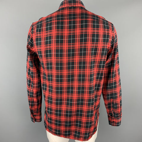 NEIL BARRETT Size L Red & Black Tartan Cotton Hidden Buttons Long Sleeve Shirt
