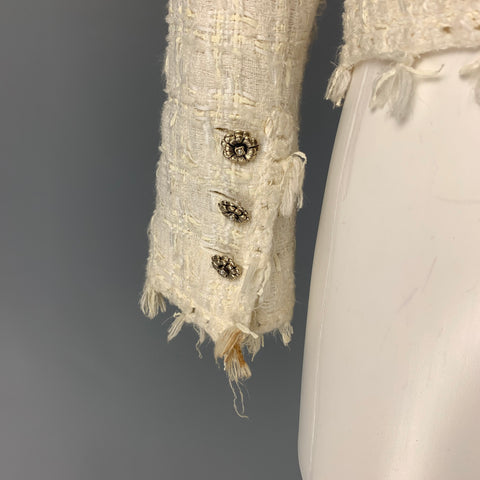 CHANEL AL639 05C Size 4 Cream Boucle Cotton Blend Jacket