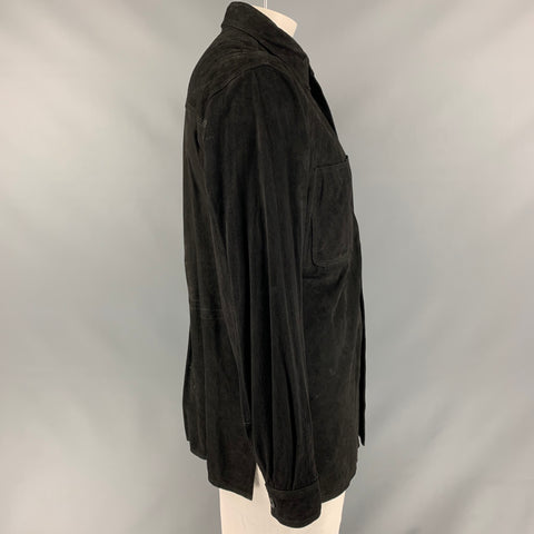 DA MILANO Camisa / chaqueta de manga larga de cuero negro sólido talla XL