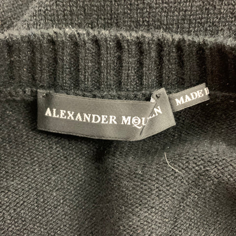 ALEXANDER MCQUEEN Size S Black Applique Cashmere Crew-Neck Sweater