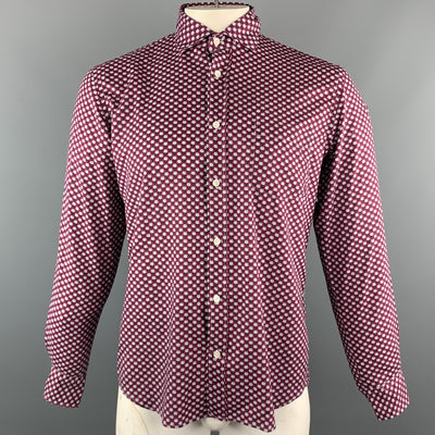 HARTFORD Size L Burgundy & White Floral Cotton Button Up Long Sleeve Shirt