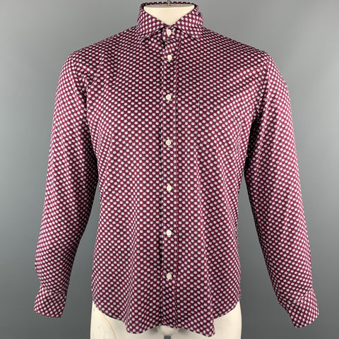 HARTFORD Size M Burgundy & White Floral Cotton Button Up Long Sleeve Shirt