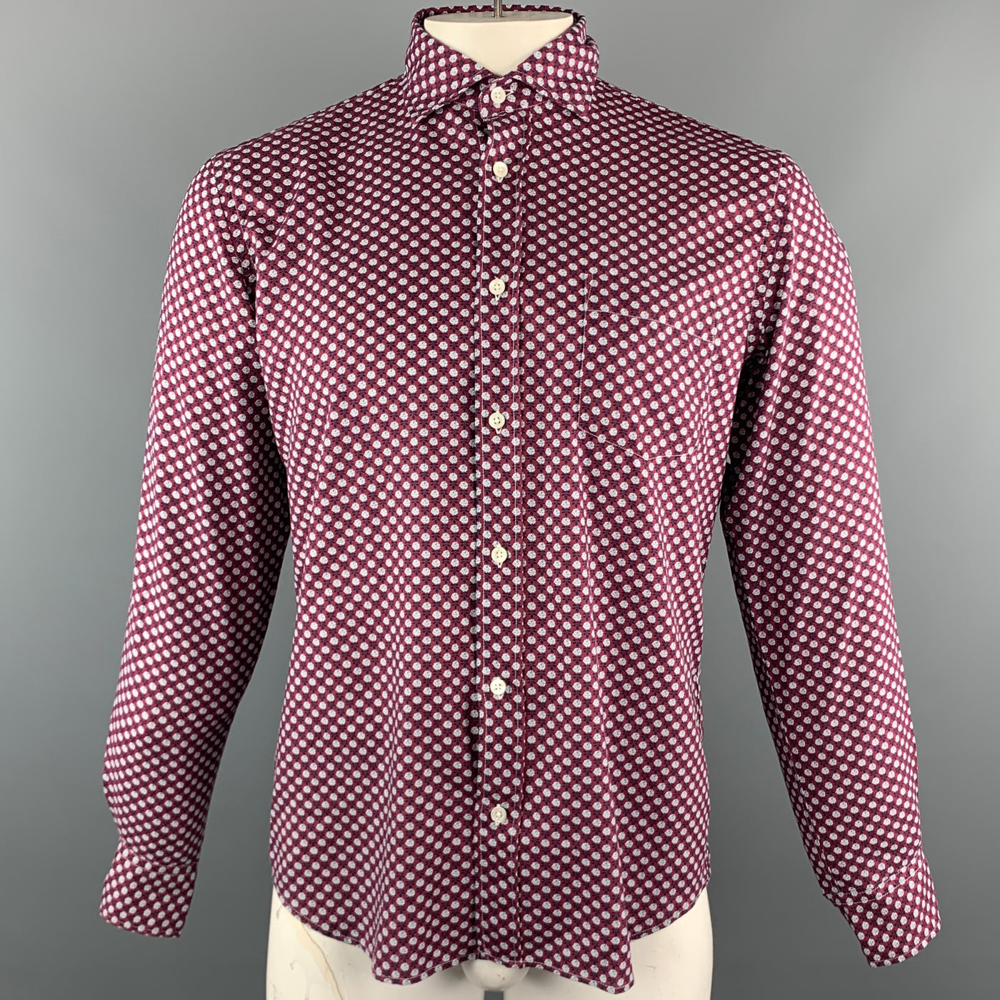 HARTFORD Size M Burgundy & White Floral Cotton Button Up Long Sleeve Shirt
