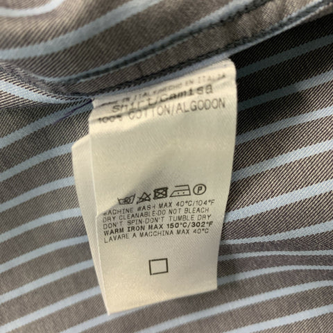 ERMENEGILDO ZEGNA Size M Navy Blue Stripe Cotton Button Down Long Sleeve Shirt
