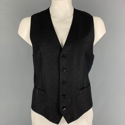 DOLCE & GABBANA Size 44 Black Jacquard Wool Buttoned Vest