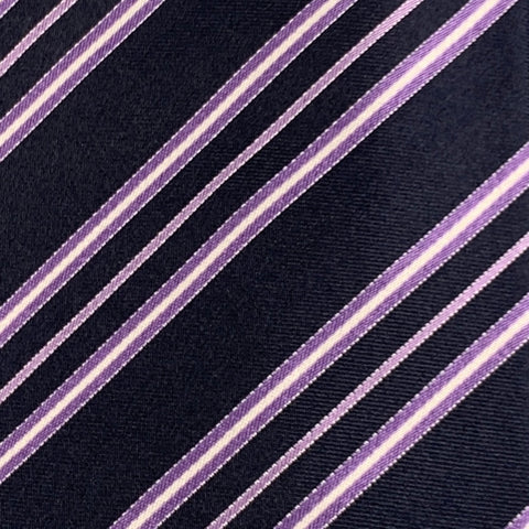 BRIONI Navy Purple Diagonal Stripe Silk Tie