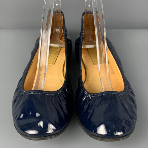 LANVIN Size 6.5 Navy Patent Leather Ballet Flats