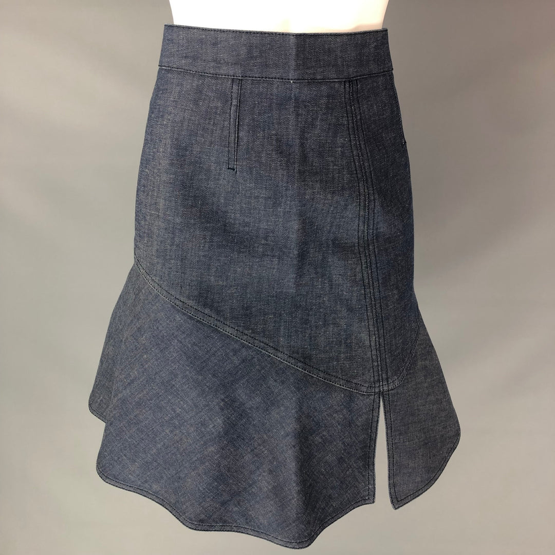 LOUIS VUITTON Size 4 Blue Cotton &  Polyurethane Solid Knee-Length Skirt