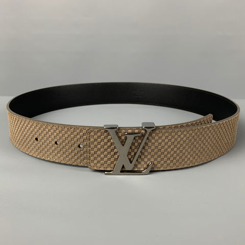 LOUIS VUITTON Size 34 Taupe Checkered Leather Belt