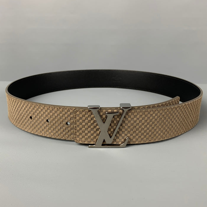 LOUIS VUITTON Size 34 Taupe Checkered Leather Belt