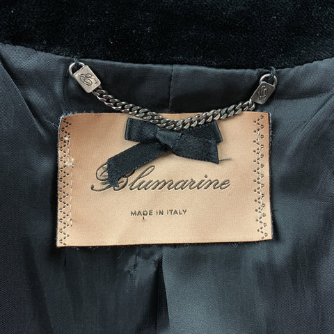 BLUMARINE Size 6 Black Embroidered Cotton Velvet Hook & Eye Jacket