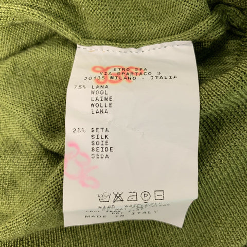 ETRO Size XL Green Contrast Stitch Wool &  Silk V-Neck Pullover