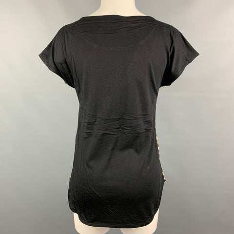 LOVE MOSCHINO Taille 4 T-shirt en coton / modal imprimé animal noir et beige avec strass tête de mort