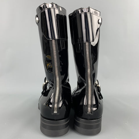 PAUL SMITH Taille 9 Bottes de motard en cuir verni noir