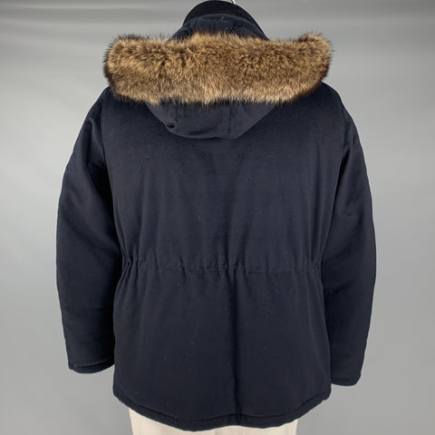 LORO PIANA Size 42 Navy Cashmere Zip & Snaps Jacket