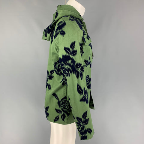 ALESSANDRINI Size M Olive Navy Velvet Floral Cotton Detachable Hood Jacket