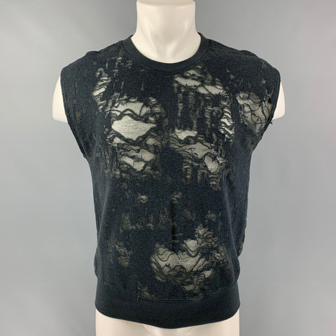 IRO Nuala Size S Slate Grey Distressed Cotton Blend Sleeveless Pullover