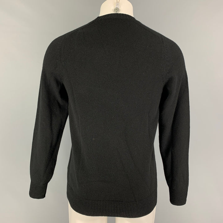 ALEXANDER MCQUEEN Size S Black Applique Cashmere Crew-Neck Sweater