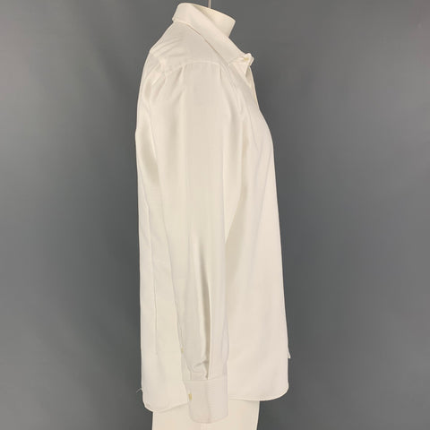 ETRO Size XL White Woven Cotton Button Up Long Sleeve Shirt
