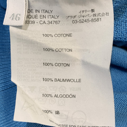 PRADA Taille XS Aqua Cotton Crew-neck White Trim Pull Pull