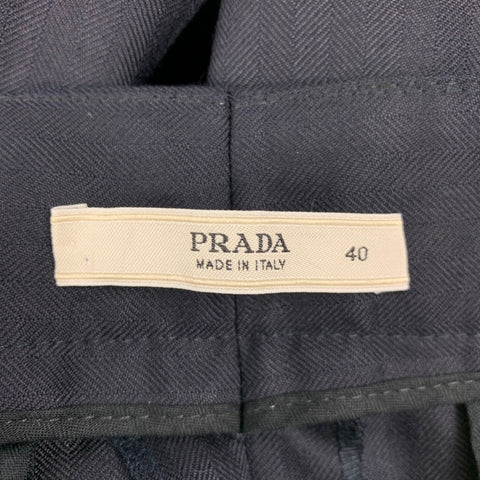 PRADA Size 4 Navy Wool Herringbone Dress Pants
