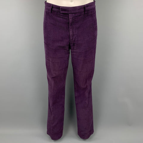 AGNES B. Size 40 Purple Corduroy Cotton Notch Lapel Suit